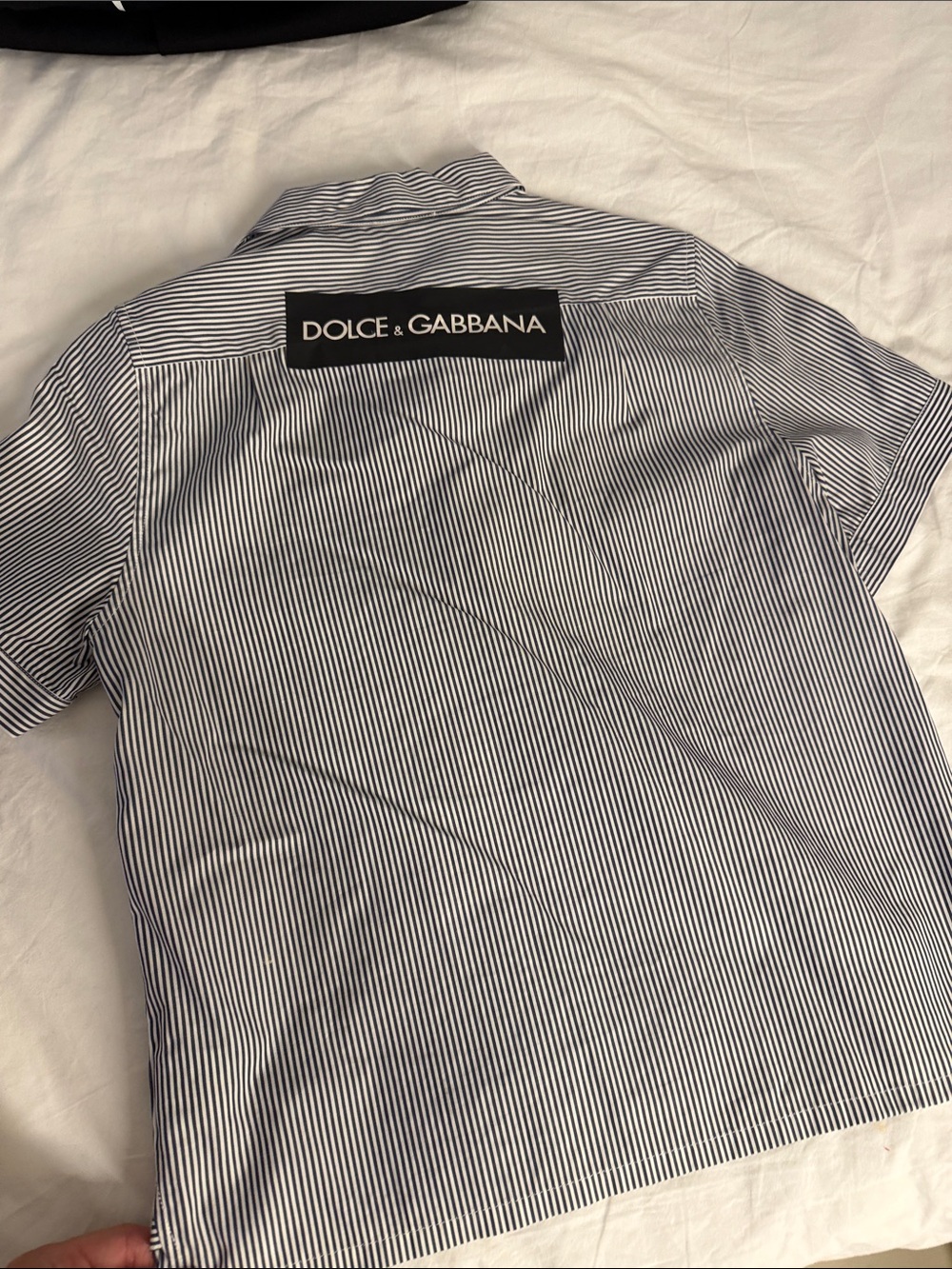 Dolce & Gabbana Navy and White Striped Short-Sleeve Button-Down Shirt